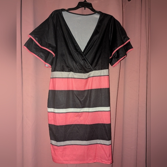 Black and Pink Colorblock Midi Dress 16/2XL - Picture 4 of 12
